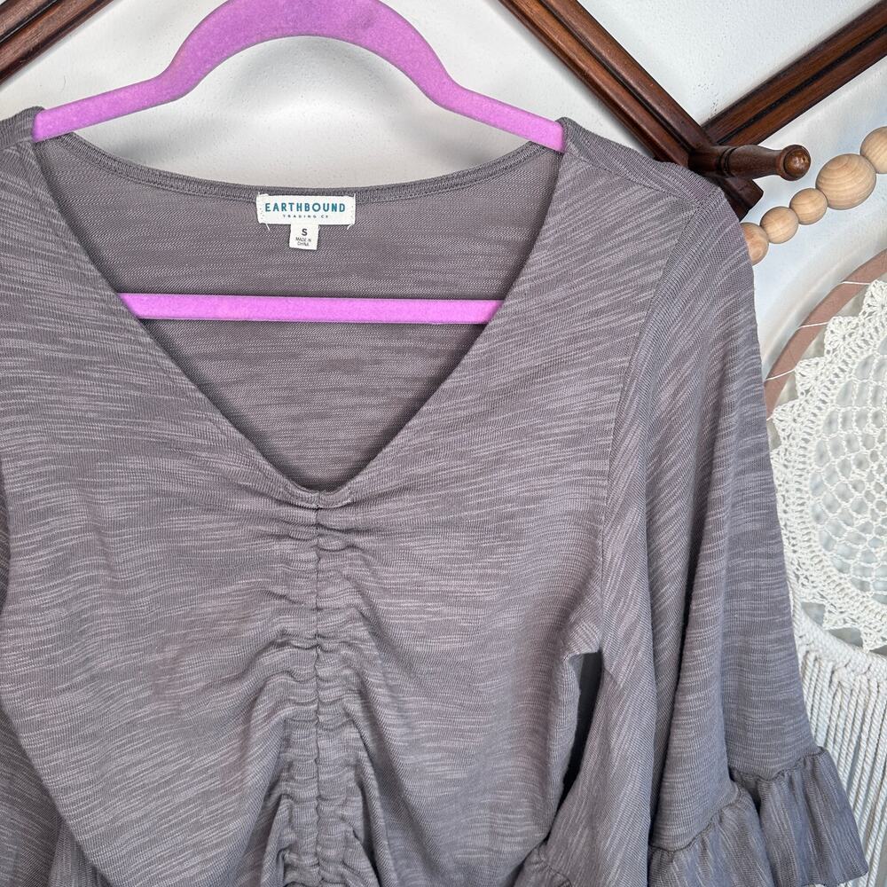 Earthbound Trading Lavender Ruched Front Ruffle Sleeve Top - Picture 4 of 4